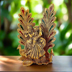 Front view Radha Krishna showpiece golden polish diya wedding gift