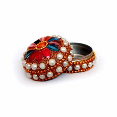 A lakh work dibbi (box) adorned with pearls and stones, a great gift for festivals.