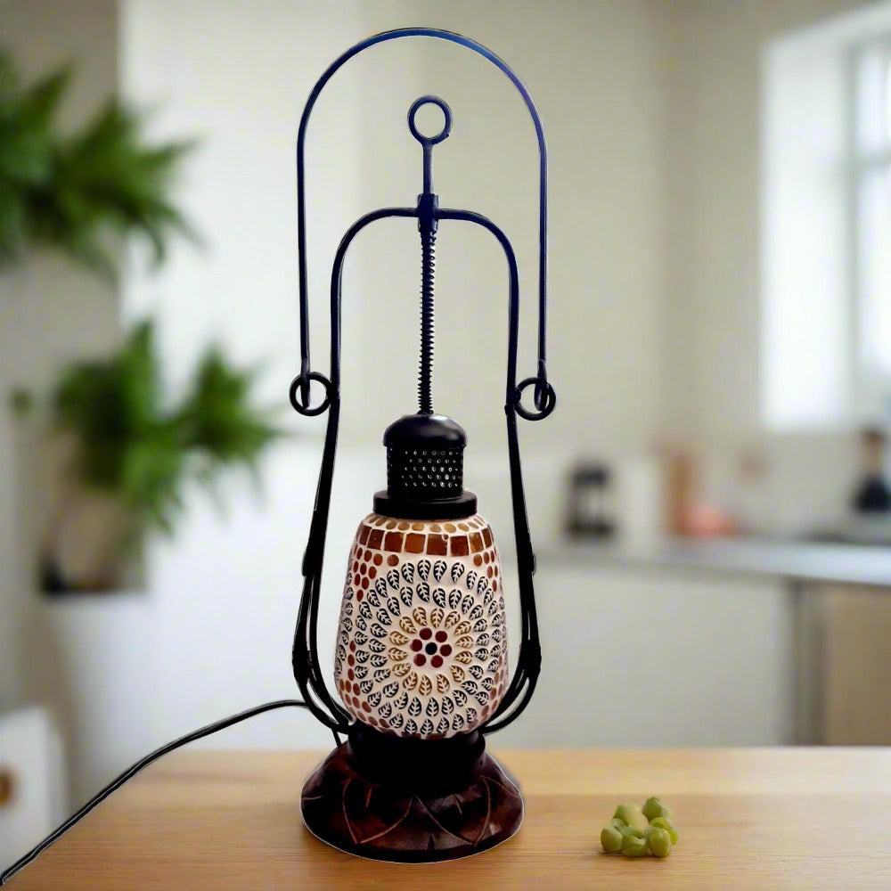 Large 43cm handmade lantern lamp with mosaic crystal details, perfect as a gift and home decor.