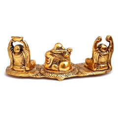 Metal Laughing Buddha set of three, polished with golden oxidize, bringing joy and prosperity to any space.