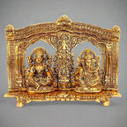 22cm metal Laxmi Ganesh seated idol with golden arch for pooja