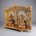 Side angle 22cm golden metal Lakshmi Ganesh idol worship decor