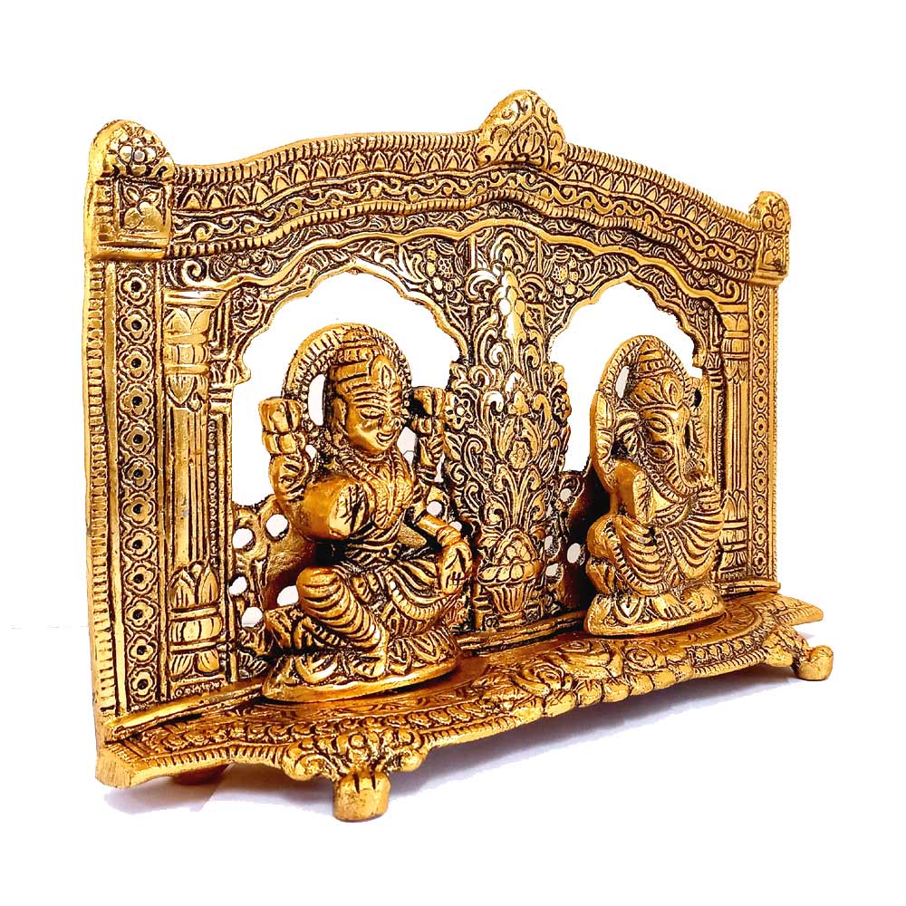 Laxmi Ganesh metal idol centerpiece in pooja room altar