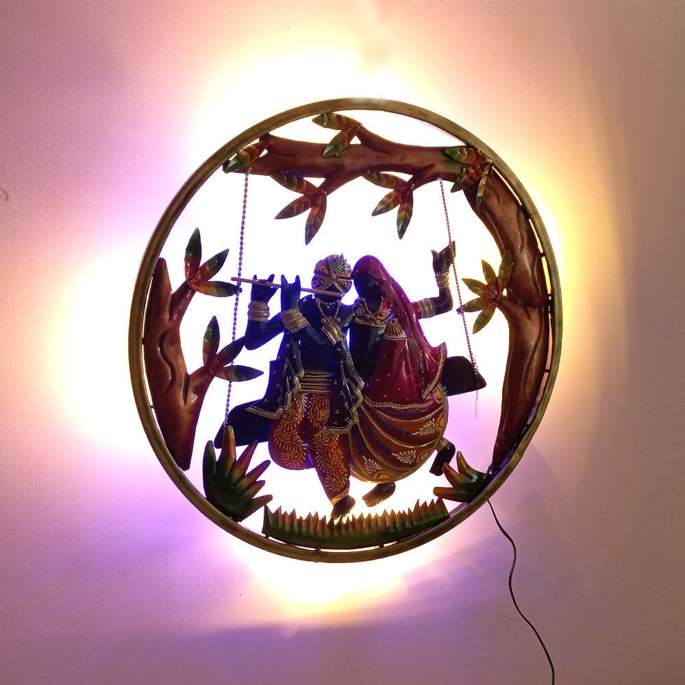 Wall Decor Metal Radha Krishna Frame with LED Light - kkgiftstore