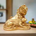 Lion and tiger resin showpiece with gold painting, 17cm height power energy decor