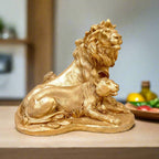 Lion and tiger resin showpiece with gold painting, 17cm height power energy decor