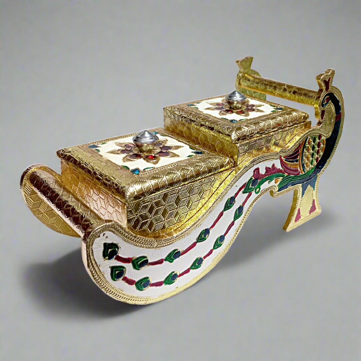 A wooden dry fruit box with two containers and amazing Meena painting.