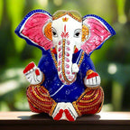 Meenakari Ganesha idol with big ears, hand-painted on metal, perfect for home decor, pooja room, and gifting