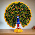 Metal meenakari dancing peacock idol with hand-painted feathers, decorative and ideal for home decor and gifting
