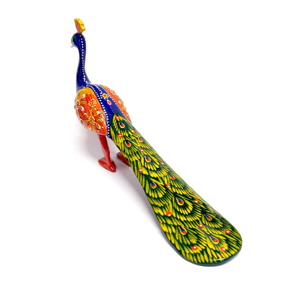 Metal peacock idol with colorful meenakari painting, a perfect gift for family and friends on special occasions