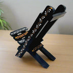 Lightweight and portable wooden mobile holder with embossed detailing and sturdy design