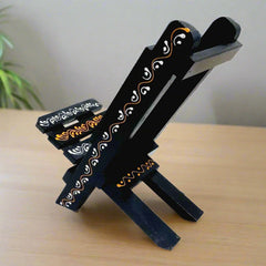 Lightweight and portable wooden mobile holder with embossed detailing and sturdy design