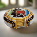 Premium-quality marble coaster set with elephant hand painting and studded white kundan holder