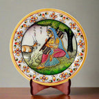 Pure marble plate showcasing colorful Rajasthani lady painting, suitable for home or office display
