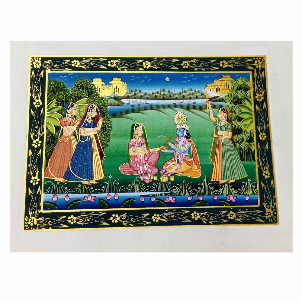 Front view Radha Krishna sitting with gopis service beautiful color combination details