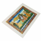 Side profile of 28x20cm watercolor silk painting with beautiful Vrindavan scenery elements