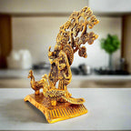 Handcrafted metal Radha Krishna idol with two peacocks – symbolizes love, devotion & harmony.