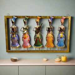 Rajasthani traditional art metal wall frame featuring musician men playing different musical instruments.