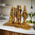 Complete Ram Darbar murti 13x18x8cm dimensions, golden oxidised finish for pooja room elegance.
