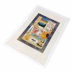 Detailed seven figures depiction in authentic Rajasthan handmade Mughal Empire silk painting