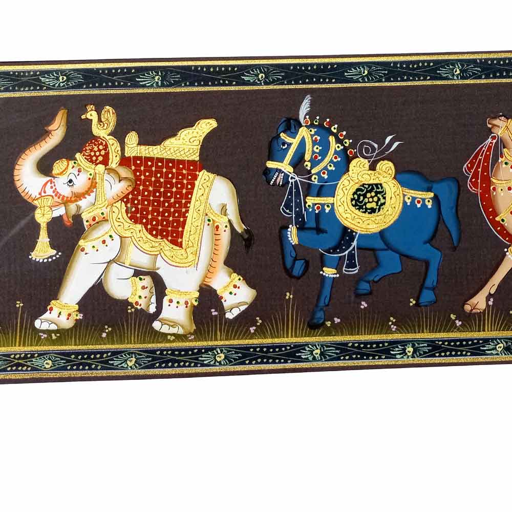 Close-up intricate brushwork animal detailing strength grace heritage silk fabric