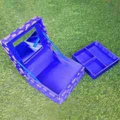 Silk fabric makeup box decorated with detailed zardosi embroidery, ideal for wedding gifts.