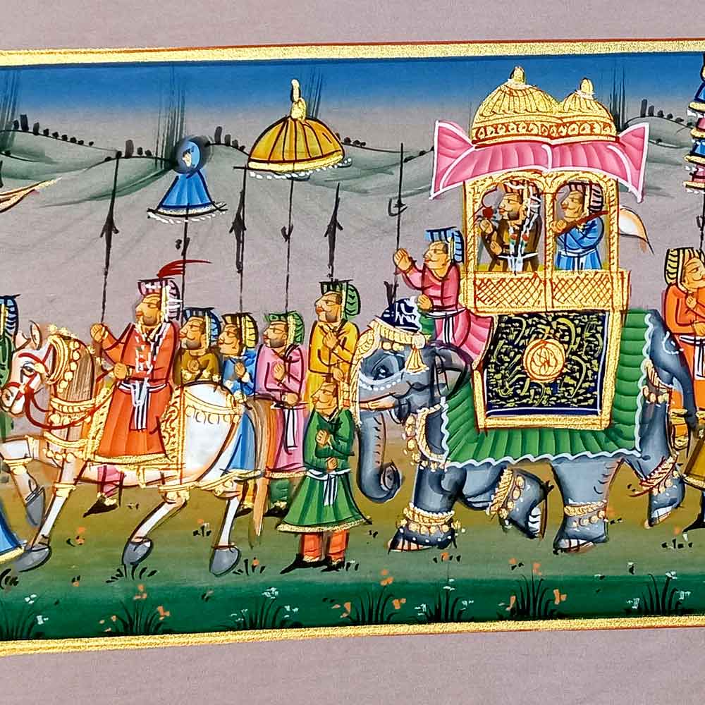 Close-up lots of figures elephants horses amazing color combination watercolor art
