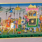 Close-up lots of figures elephants horses amazing color combination watercolor art