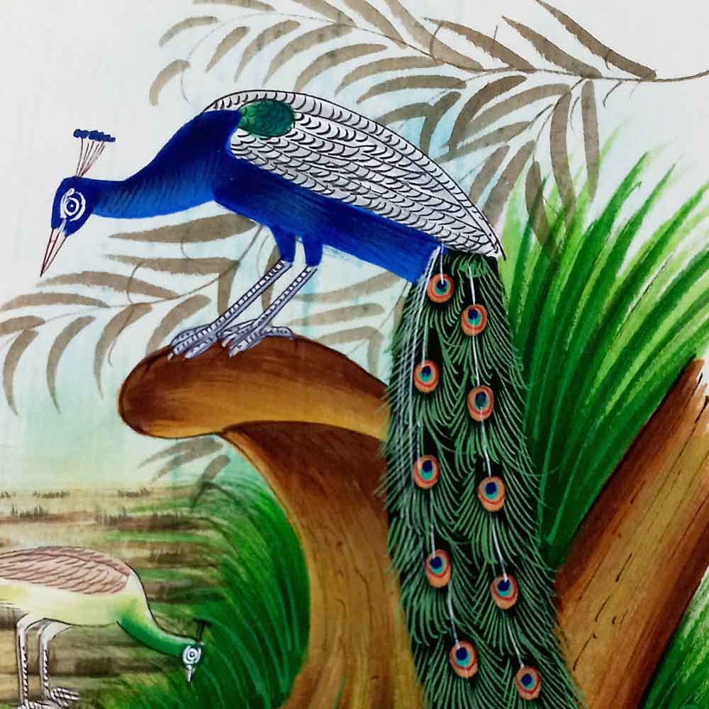 Close-up fine handwork vibrant colors reflecting artisan skill peacock feather details