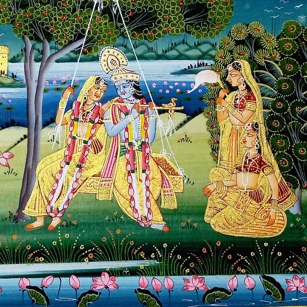 Close-up original gold color Dasiya service swing watercolor silk miniature details