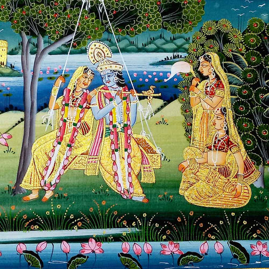 Close-up original gold color Dasiya service swing watercolor silk miniature details
