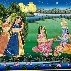 Close-up gopis standing service gorgeous background hand art watercolor silk details