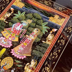Close-up real gold watercolor trees birds palaces traditional love story details