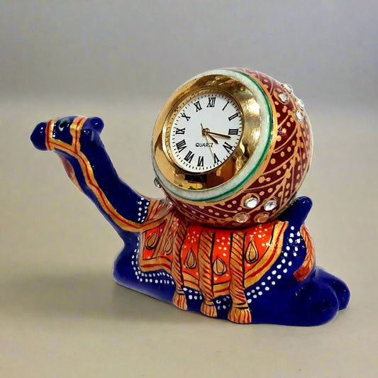 A sitting camel showpiece with a marble clock, an awesome piece for desk decor.