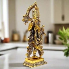 A beautiful standing flute-playing Krishna statue with a very different and unique texture and carving.