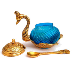 Metal and glass duck bowl set that looks beautiful on a table or dining table, excellent return gift choice.