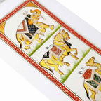 Side profile 30x13cm tall silk painting showcasing beautiful animal trio harmony