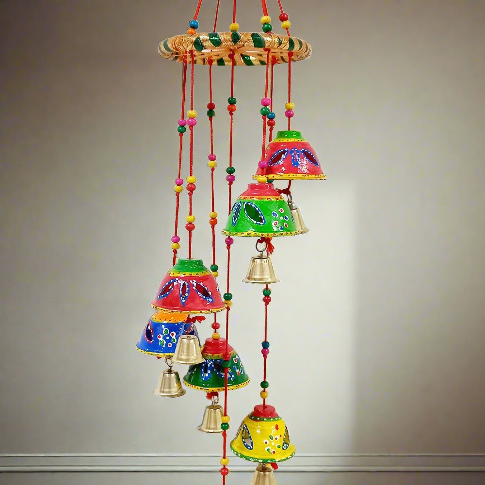 A traditional jhumar door hanging with a gorgeous design and vibrant colors, perfect for your living space.