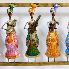 Traditional Rajasthani wall mounted metal art frame with musicians performing, perfect for decor.