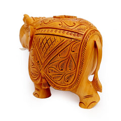 Traditional wood elephant sculpture believed to bring good luck and prosperity.