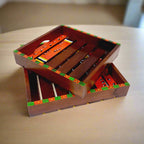 Set of two traditional wooden trays decorated with lovely handmade paintings, perfect for kitchen, dining, or center table.