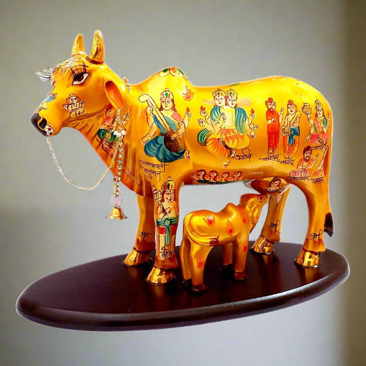 Handcrafted Kamdhenu Cow with Calf statue by Jaipur manufacturer for home décor and puja