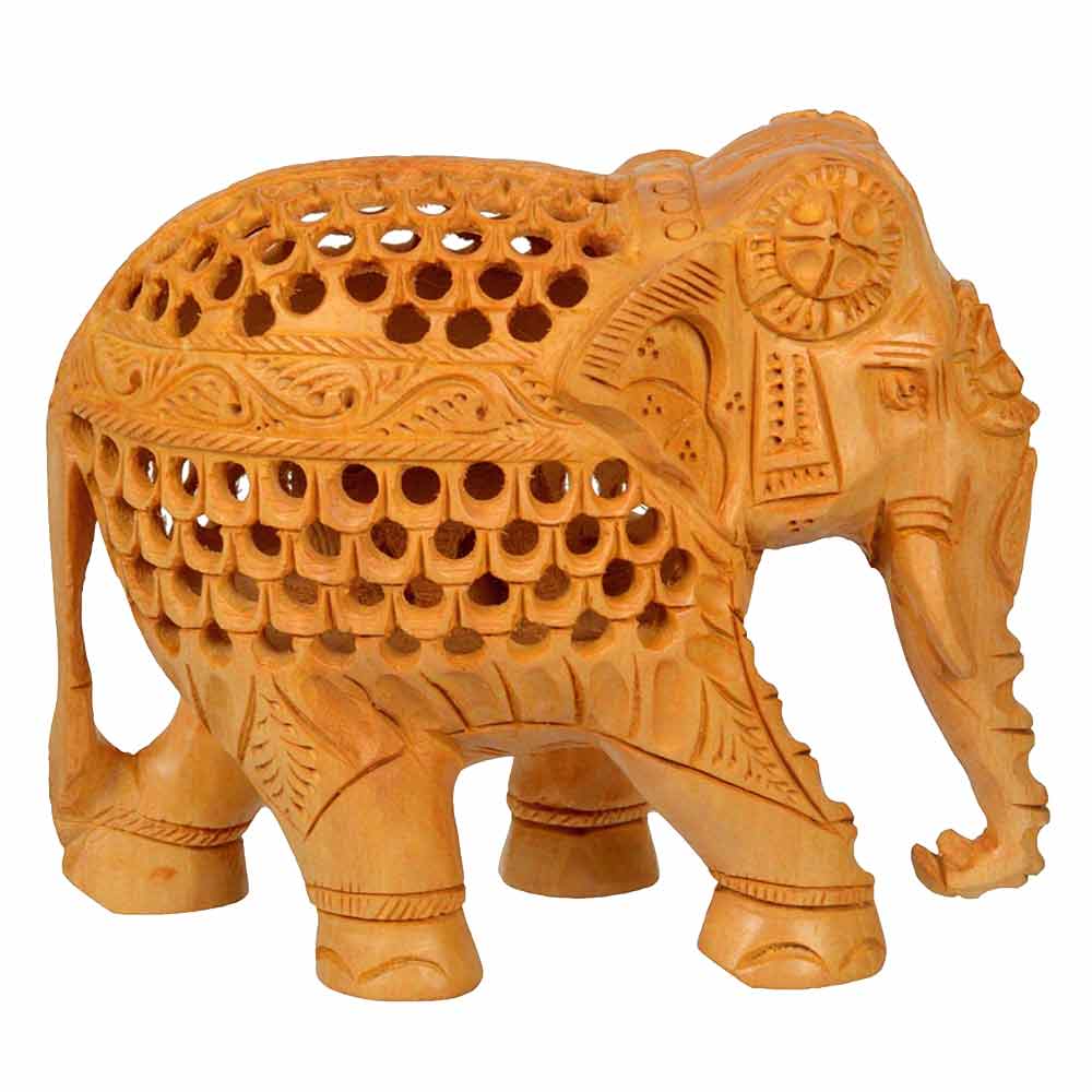 Wooden Undercut Elephant Idol