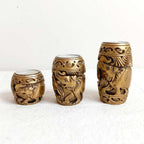 A beautiful wooden carving t-light holder gift set.