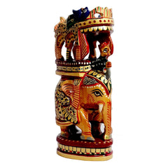 Artisan painted wooden elephant Ambabari statue showcasing fine craftsmanship and detailing