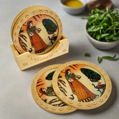 Wooden coasters decorated with gemstone painting, ideal for gifting and home use