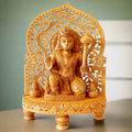Beautifully carved wooden Hanuman ji idol made of Kadamba wood, sitting with blessings and holding a mace