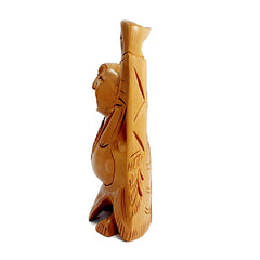 Small wooden Laughing Buddha statue with fine workmanship, ideal for bringing happiness and prosperity.