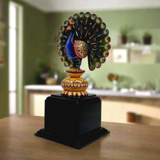 Wooden Hand Painted Peacock Showpiece - kkgiftstore