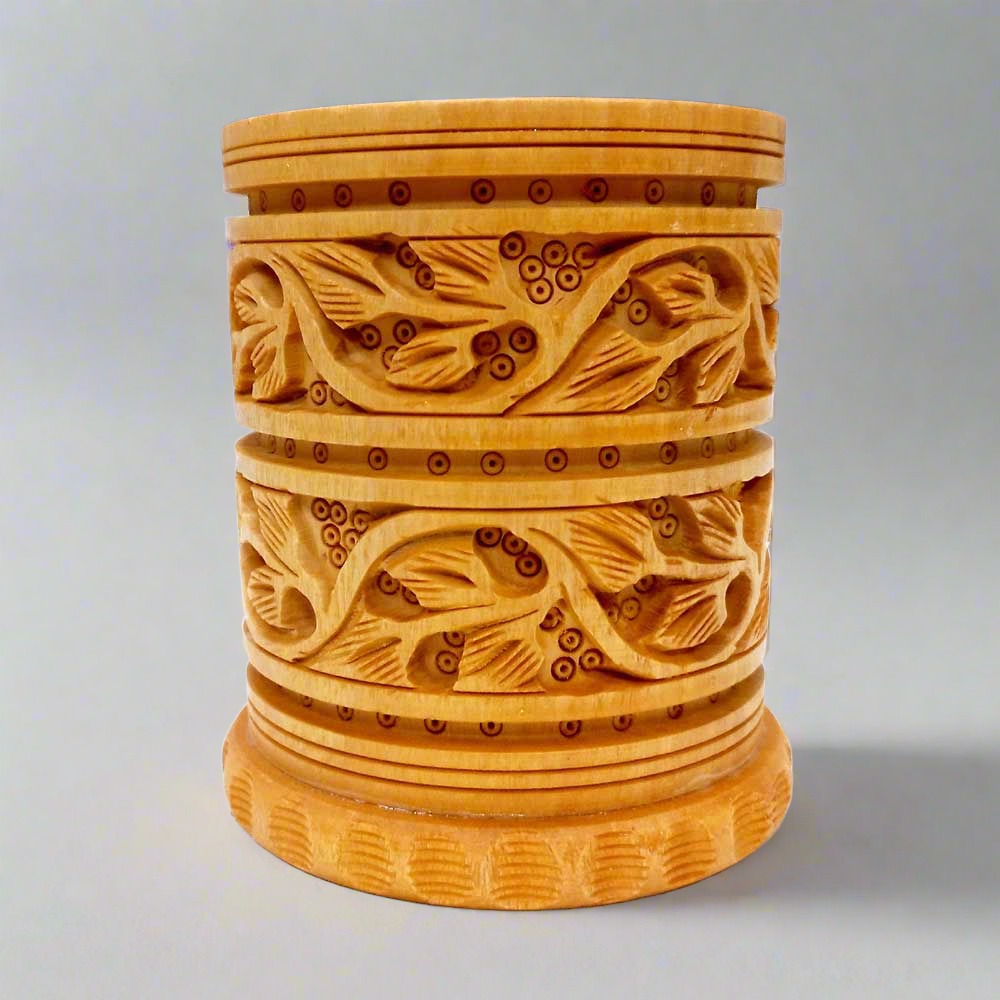 Elegant wooden pen stand made from Kadamba wood, perfect gift for office workers and friends